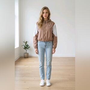 NWT Women's Cropped Hooded Windbreaker Jacket - Blush & White